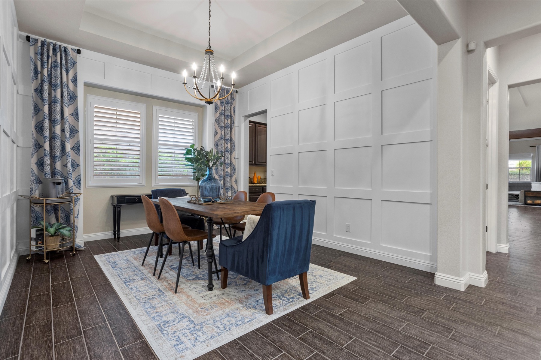 Formal dining room with courtyard views